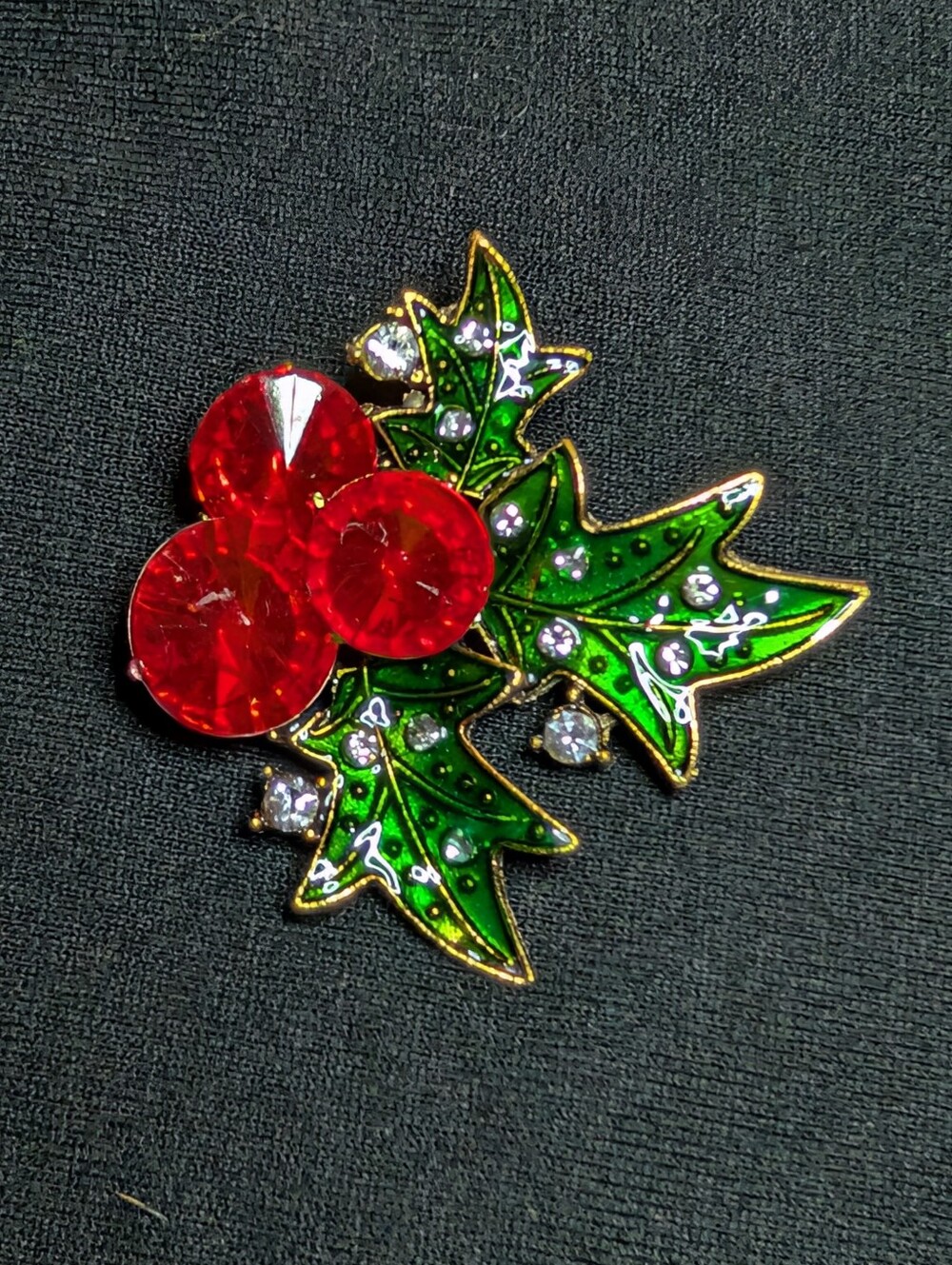 Holiday Holly Crystal Brooch - Red & Green Accent